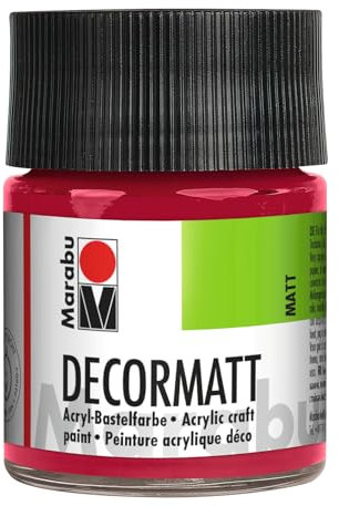Marabu 14010005032 - Decormatt Acryl Karminrot 032, 50 ml, samtmatte Acrylfarbe auf Wasserbasis, cremig und farbintensiv, speichelfest, wetterfest, zum freien Malen und Schablonieren