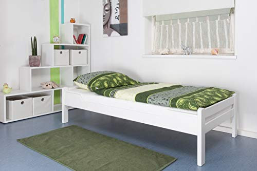 Einzelbett Easy Premium Line K1/1n, Buche Vollholz massiv weiß lackiert - Maße: 90 x 190 cm