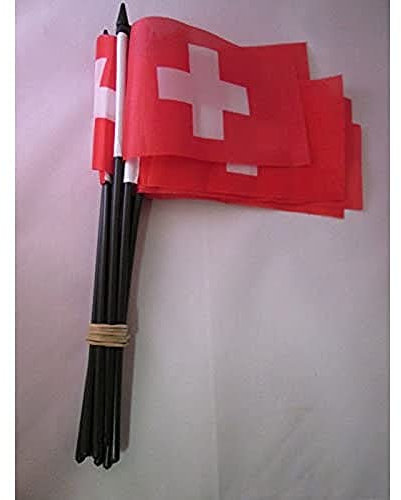 AZ FLAG Drapeau Suisse 15x10cm avec HAMPE - Lot de 10 Drapeaux helvétique 10 x 15 cm