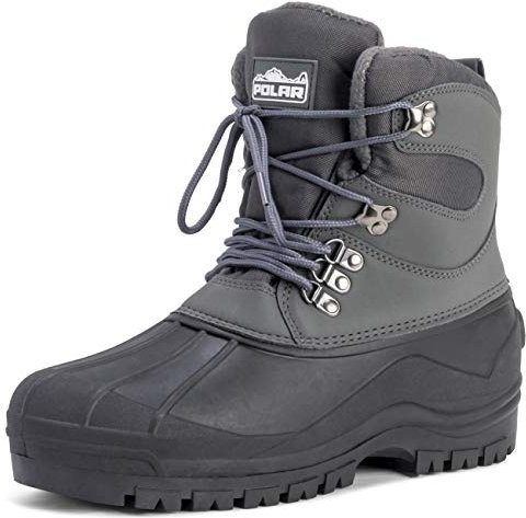 Polar Uomo Short Rete Di Nylon Anatra Impermeabile Suola Allacciare Inverno La Neve Stivali - Grigio - UK7/EU41 - YC0441