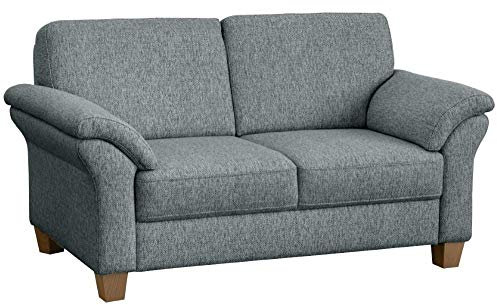 CAVADORE 2-Sitzer Byrum / Große 2er-Couch im Landhausstil mit Federkern / Passend zur edlen Sofagarnitur Byrum / 156 x 87 x 88 / Flachgewebe: Hellgrau