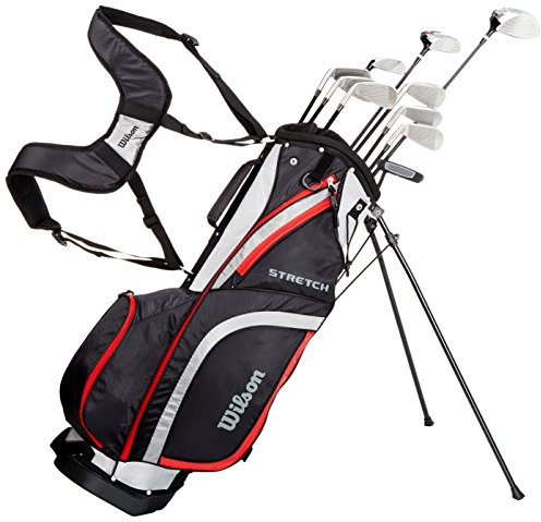 Wilson Anfänger-Amazon Exclusive Komplettsatz, 10 Golfschläger mit Carrybag, Herren, Linkshand, Stretch XL, schwarz/grau/rot, WGG157553