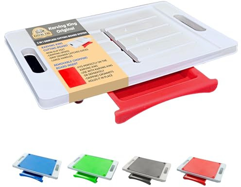 Meat Cutting Board with Juice Groove, Spikes, Drip Tray, Removable Cutting Board; Original Version (Red)