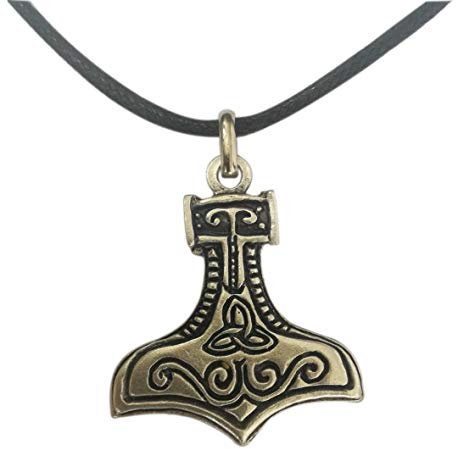 Pendentif marteau de Thor plaqué argent Vikings Mjöllnir avec collier. Amulette celtique pour la force et la protection. Idée cadeau pour les amateurs de fantaisie et de cosplay. Modèle artisanal unique. Pendentif H 3,4 cm, Argent