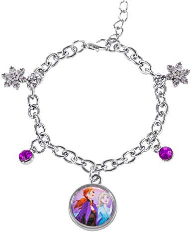 Disney Die Eiskönigin Charm-Armband Charm-Armband mit Eiskönigin Charms – Eiskönigin Schmuck Schmuck für Frauen, 17 cm, Metall Stein, Kristall