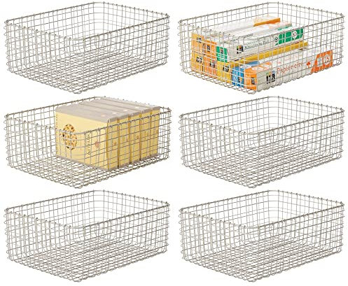 mDesign 6er-Set Allzweckkorb aus Metall – Aufbewahrungskorb für Küche, Vorratskammer etc. – kompakter und universeller Drahtkorb – mattsilberfarben