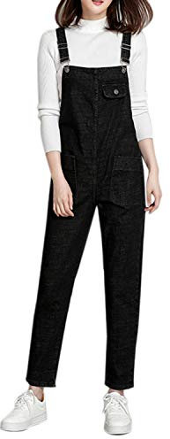 Semen - Salopette jeans da donna, in denim, taglia normale, casual Nero 44