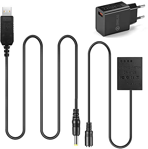 Câble Pilote Pro USB + Batterie factice NP-W126 Coupler CP-W126 Coupler + Chargeur QC3.0 pour Fujifilm X-A2 A3 X-T10 X-E2 X-Pro2 X-T20