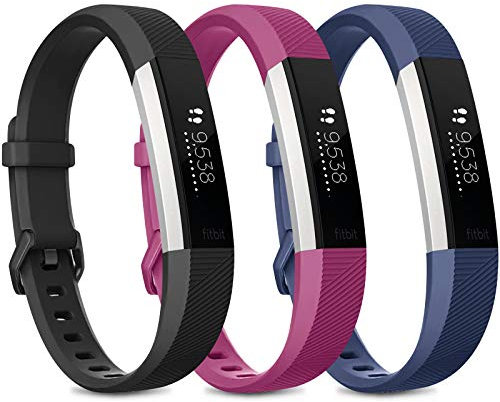 Wanme Ersatz-Armband für Fitbit Alta HR und Fitbit Alta (kein Tracker), 04 Schwarz/Marineblau/Violett, L