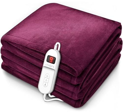 sinnlein® Heizdecke aus Plüsch 180 x 130 cm | elektrische Wärmedecke mit Abschaltautomatik | Kuscheldecke | Timerfunktion | 9 Temperaturstufen | waschbar bis 40°C | Digitalanzeige
