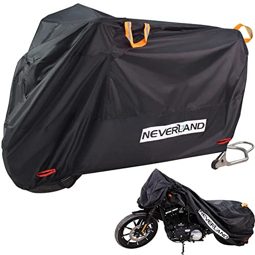 Motorrad Abdeckplane Outdoor NEVERLAND 210D Oxford Motorradabdeckung Indoor mit Verriegelungslöchern Reflektierende Streifen Roller Abdeckplane Winterfeste Wasserdichte Motorradplane 245*105*125cm