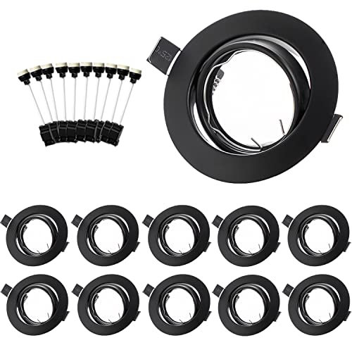 Bojim Einbaustrahler GU10 Set, 10 Stück Rund Einbaurahmen 230V, LED Einbaustrahler Rahmen Schwarz, 30° GU10 Schwenkbar Einbauleuchten Rahmen, GU10 Fassung für Led, Halogen Leuchtmittel, Einbauspots