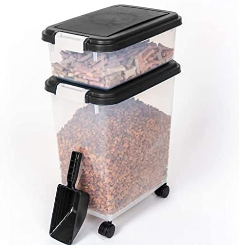 Bedding Home 50L (13.5L + 37L) 3 Piece Pet Airtight Dog Food Container | Plastic Bin Air Tight Food Storage Container | Biscuit Cat Treat Dispenser For Dogs & Cats (Black)