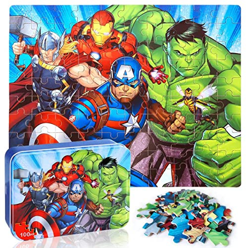 LELEMON Puzzles for Kids Ages 4-6,100 Piece Puzzles for Kids Ages 4-8 in a Metal Box, Childrens Educational Jigsaw Puzzles 100 Piece Puzzle Games Puzzle Toys for Girls and Boys