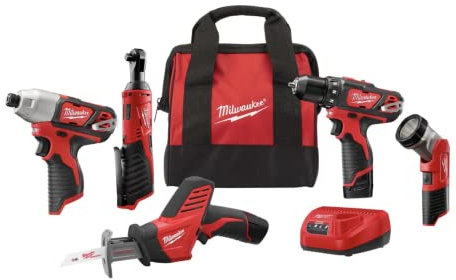 Milwaukee M12 Kit combinado inalámbrico de iones de litio de 12 voltios (5 herramientas) con dos baterías de 1.5 Ah, cargador y bolsa de herramientas