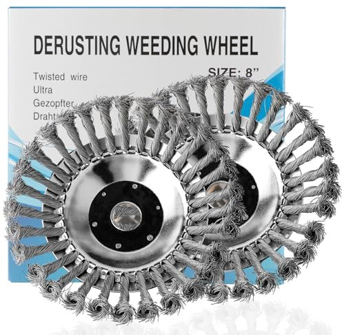 SWAWIS 2 Pezzi Spazzola per Decespugliatore Testina Decespugliatore 25,4mm x202mm, Accessori per Tosaerba Spazzola per Erbacce Filo di Acciaio Testa Rifilatore per Erbacce