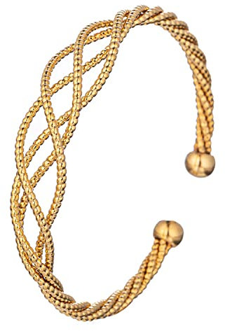 Bracciale rigido da donna in oro bianco 18 carati placcato filo cavo intrecciato aperto braccialetto regalo, Senza pietre preziose