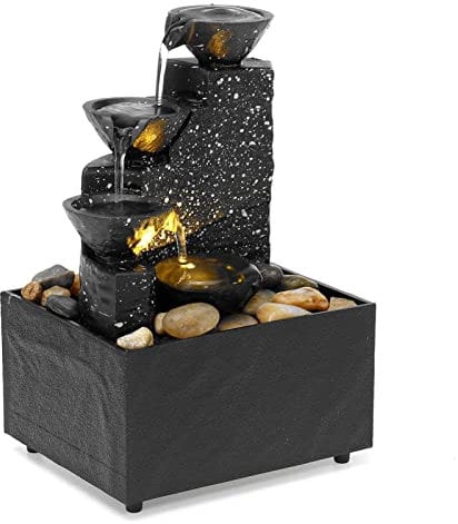Decorazioni per Fontane da Tavolo, USB Desktop Fontana D'acqua Ornamenti Artigianali con Pietre Irregolari, Luci a LED, Fontana Artigianale per Casa, Ufficio, Camera da Letto,