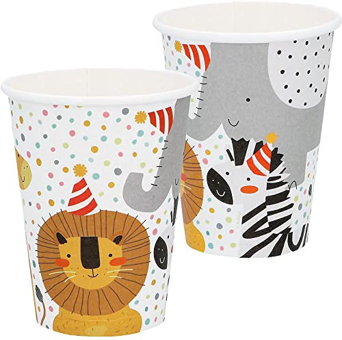 8 Becher * WILD ANIMALS * für Kindergeburtstag und Zoo-Party | Wilde Tiere Safari Kinder Geburtstag Party Pappbecher Partybecher Cups