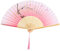 Yukiyi - Éventail pliable à main pour femme, en bambou et tissu de soie, avec pompon - Décoration murale, fête de mariage - Rose