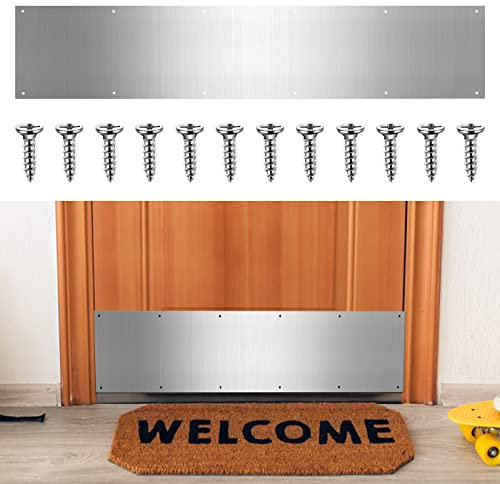Dunzy 8 x 36 Inches Metal Kick Plate for Bottom of Door Aluminum Kick Plates with Screws for Wood Metal Door Interior/Exterior Anti Scratch Protection(Silver,1 Piece)