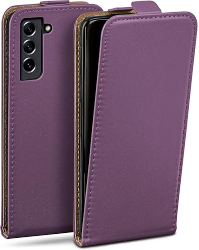 moex Flip Case für Samsung Galaxy S21 FE 5G Hülle klappbar mit 360 Grad Schutz, Handyhülle mit Displayschutz, PU Leder Handytasche Lederhülle, Flip Case Cover Klapphülle, Lila