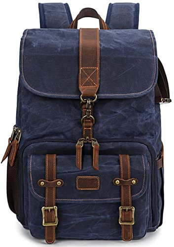 Sac à dos vintage en toile pour appareil photo reflex numérique SLR DSLR Bleu