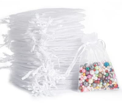 Carehabi - Lot de 50 sachets en organza blanc 7 x 9 cm pochette cadeau en organza pochette à bijoux de mariage de lavande faveur de mariage