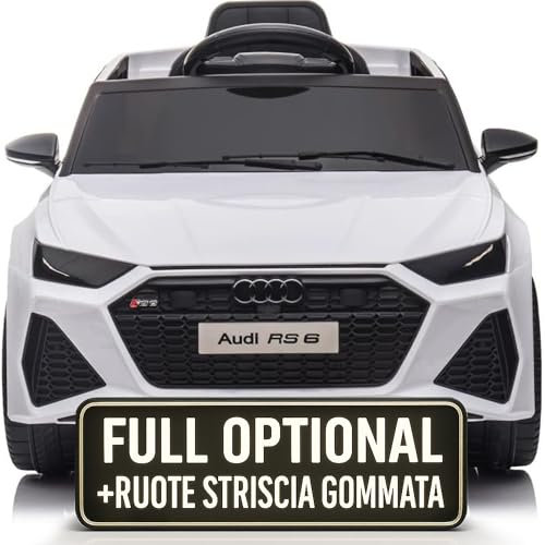 Macchina Elettrica Per Bambini Audi RS 6 Full Optional Auto Elettrica Per Bambini Telecomandata Sedile In Pelle Porte Apribili Doppio Motore Elettrico 12V Carico 25 Kg TOYSCAR (Bianco)