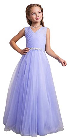 ZHengquan Vestito da ballo delle ragazze Una linea lungo Tulle abiti da ballo abito formale da sposa per bambini, Lilla, 10 Anni
