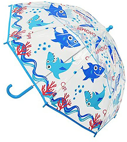 KAV Kids Transparent School Umbrella Boys and Girls - Sweet, Beautiful, Lightweight Design Dome Parasol for Your Child (Poe Shark)