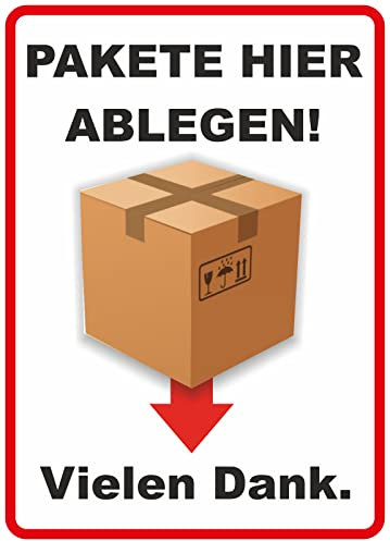 Daged Pakete bitte hier Ablegen! Aufkleber Größe 23x16 cm Post Zustellung Paketdienst Hinweiszeichen kontaktlose Paketübergabe Sticker T-38