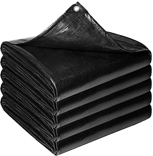 Reinforced PE Pond Liner 25 x 30 FT, 28 Mil Sun Resistant Preformed Pond Liner, Hemmed Edge with Buttonholes Liner for Outdoor Large Ponds, Fish/KOI/Duck Pond, Garden Waterfall, Waterscape, Black