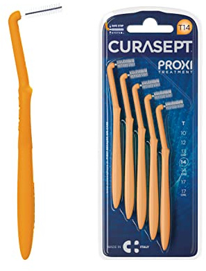 CURASEPT Scovolini Dentali Originali | Spazzolini interdentali Proxi Angolo T14 (filo 1,4mm)| Pulizia Profonda della Placca | Setole Nylon Ultra-flesse, Manico Ergonomico | 5 pz x confezione