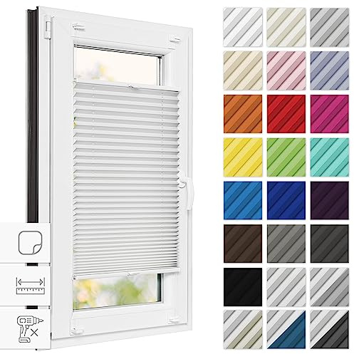 Estika Plissee zum Kleben 35 cm x 100 cm - Weiß - Plissee ohne Bohren, Klebeplissee, Rollos für Fenster, Jalousien Fenster für innen, Raffrollo, Fensterplissee
