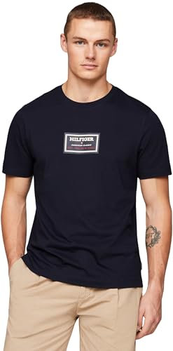 Tommy Hilfiger T-Shirt Manches Courtes Homme Label Print Col Ras-du-Cou, Bleu (Desert Sky), S