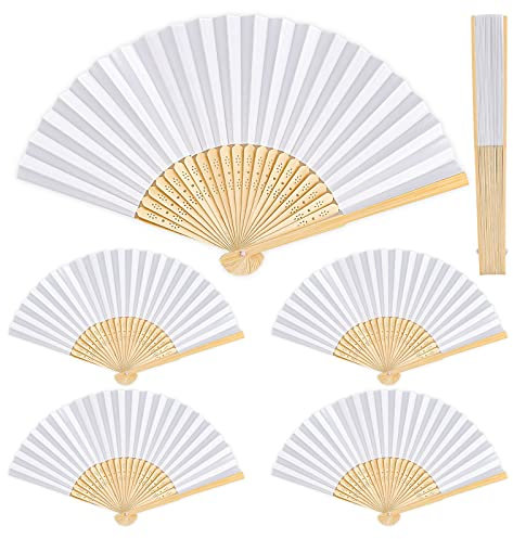 Wedding Fans, 6 Pcs Hand Fan Folding, Handheld Fan Folding for Women, Paper Folded Fan for Party Favor, Wall Decoration, Dancing, DIY Wedding Gift (White)