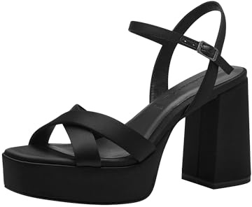 Tamaris Damen Sandalen mit Absatz Vegan Blockabsatz Sommer; BLACK/schwarz; 38
