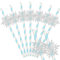Serencatcher 50pcs pailles de papier de flocon de neige, paille à rayures bleues jetables avec Topper de flocon de neige de paillettes pour les faveurs de fête de mariage d’hiver de flocon de neige