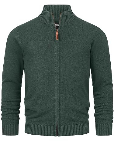 Indicode Herren INLut Strickjacke mit Stehkragen und Reißverschluss | Cardigan Feinstrickjacke für Männer Army, XXL