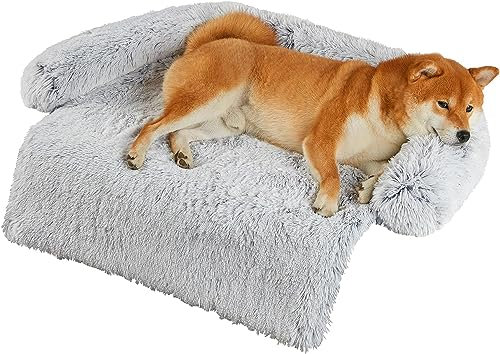iyoimono Plüsch Hundebett Abnehmbarem Waschbar Hundekissen Hundesofa Katzenbett Hundecouch für Kleine Mittelgroße Hunde, rutschfest Boden Hundekorb mit Hoher Rand (80 X 75 X 13 cm,Hellgrau)
