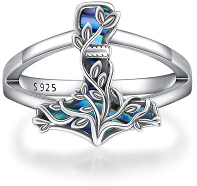 CUPENDA Thor Hammer Ring Sterling Silver Mjolnir Tree of Life Rings Nordic Viking Christmas Jewellery Gifts for Women