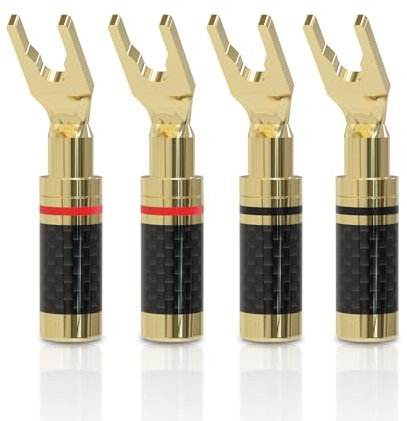 YuanYong Audiophile Bananenstecker Messin 24k vergoldet Vollmetallgehäuse Kohlefaser-Verbinder für Lautsprecherkabel bis 7mm(4 Stücke)