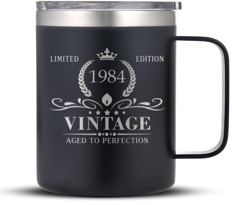 Triwol 1984 41st Birthday Gifts for Men and Women, Funny Coffee Mug 41 Birthday Gifts for Dad, Son, Husband, Brother, 41st Birthday Gift Present Ideas for Him, 41 Year Old Bday Tumbler Gifts, Black