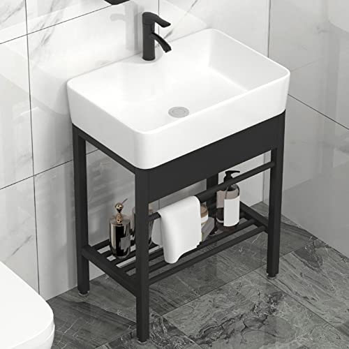 NANZU Lavabo de Salle de Bain Lavabo en céramique Blanche Console Lavabos sur Pied Lavabos à Linge sur Pied Lavabo en Porcelaine Rectang