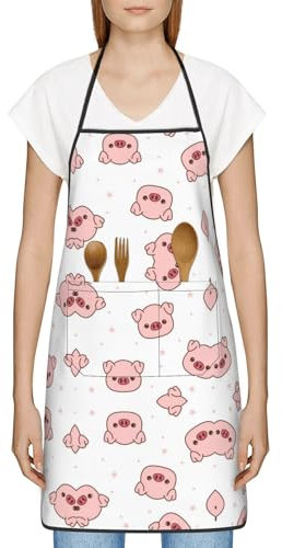 ESASAM Schwein Druck Schürzen Für Unisex Mit Taschen, Kochen Küche Schürzen Frauen Baumwolle Polyester Wasserdichte Schürze, weiß, Einheitsgröße