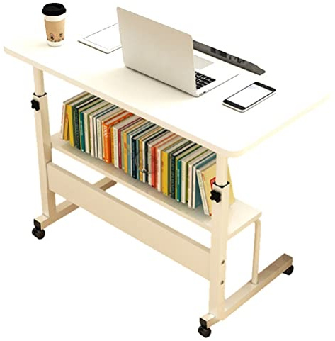 Table D'Appoint Bureau D'Ordinateur Mobile Réglable en Hauteur Pc Créatif Ordinateur Portable Poste De Travail D'Écriture Ordinateur Portable Portable Chariot Assis-Debout (Blanc)
