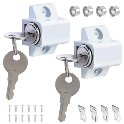 Habwea 2 Pièces Verrou Porte Coulissante Serrures pour Fenêtre Verrous de Porte Patio Coulissants Blancs Serrure de Fenetre