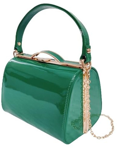UShopUK Pochette a mano con manico superiore in pelle verniciata, per matrimoni, balli di fine anno, feste, serate, Verde, medium