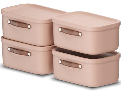 Rotho Maloja 4er-Set Aufbewahrungsbox mit Deckel 12l, Kunststoff, rosa, 12 (39.5 x 26.5 x 17.7 cm)